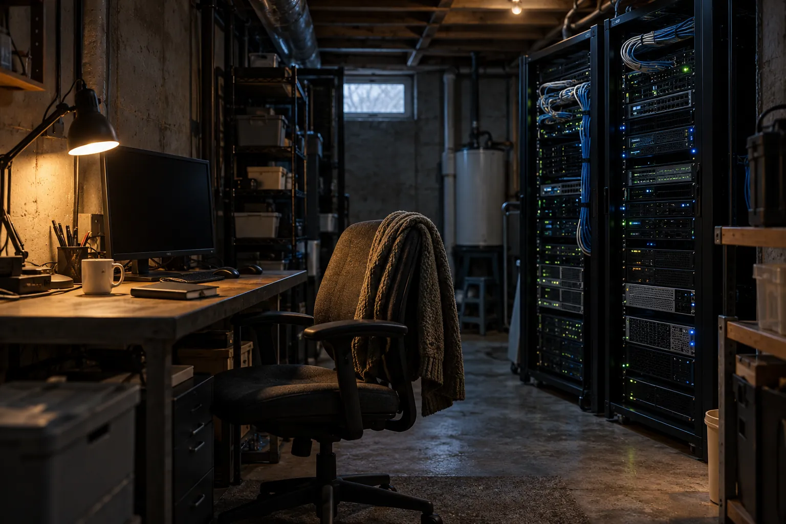 A silent basement server room