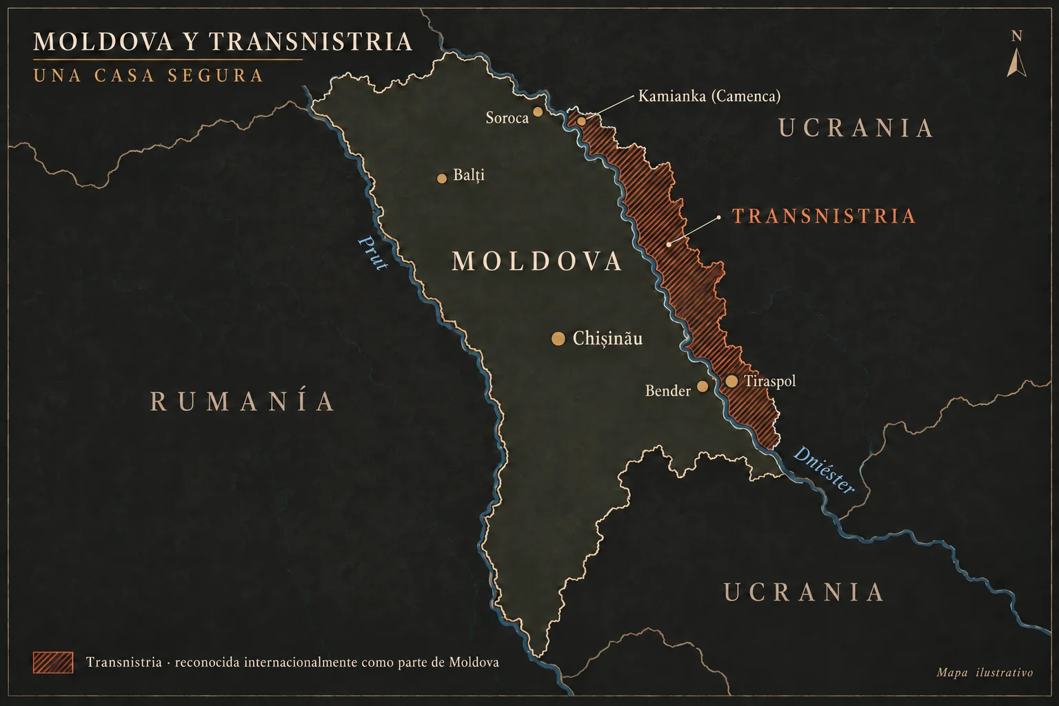 Mapa de Moldova y Transnistria con las ubicaciones clave de Una casa con las cortinas aún cerradas